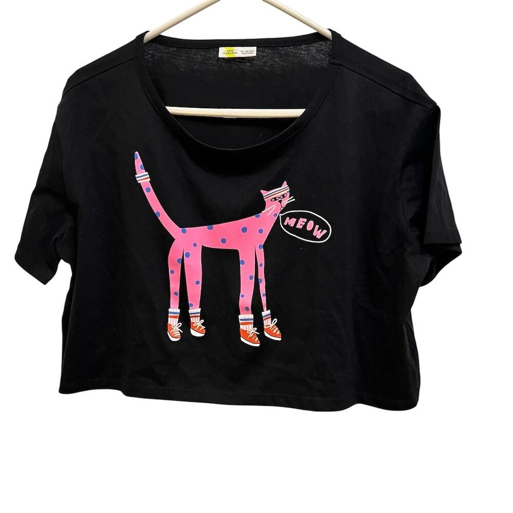 Epic Threads Juniors XL (18/20)Black Cat Graphic Cropped T-Shirt Casual Fun